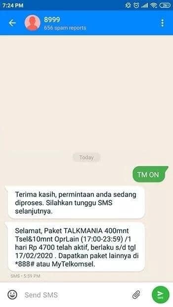 Cara TM Telkomsel via SMS