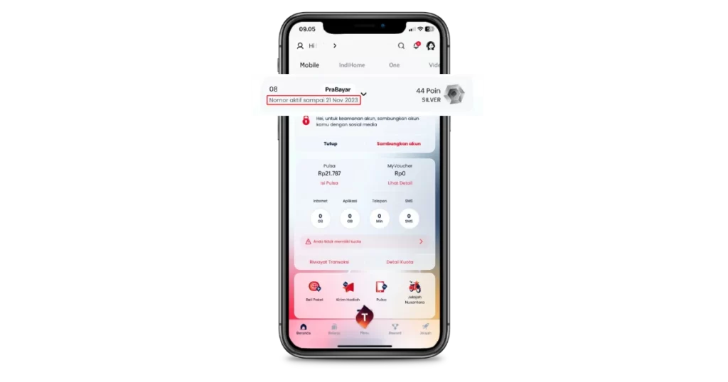 Masa aktif kartu Telkomselmu akan ditampilkan di bagian beranda Masa aktif kartu Telkomselmu akan ditampilkan di bagian beranda