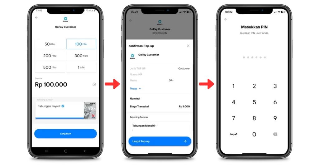 Masukkan jumlah GoPay yang ingin diisi dan ikuti petunjuk selanjutnya Masukkan jumlah GoPay yang ingin diisi dan ikuti petunjuk selanjutnya