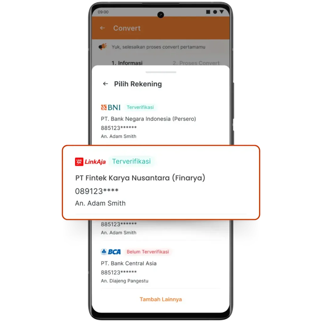 Pilih Tujuan Hasil Convert (LinkAja)
