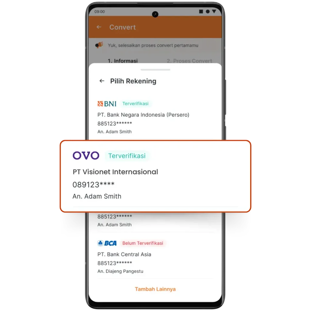 Pilih Tujuan Hasil Convert (OVO)